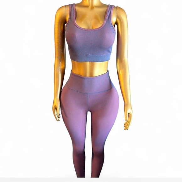 None Other - Purple Ombre Ribbed Sports Bra & Legging Set